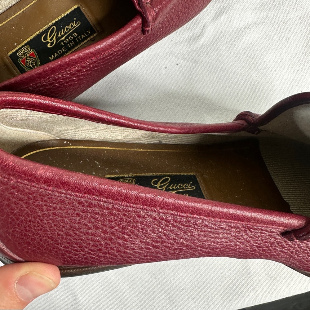 Gucci - Men’s Horsebit Authentic - Red Leather Vintage Loafer Shoes - Size 7 - Picture 2 of 10